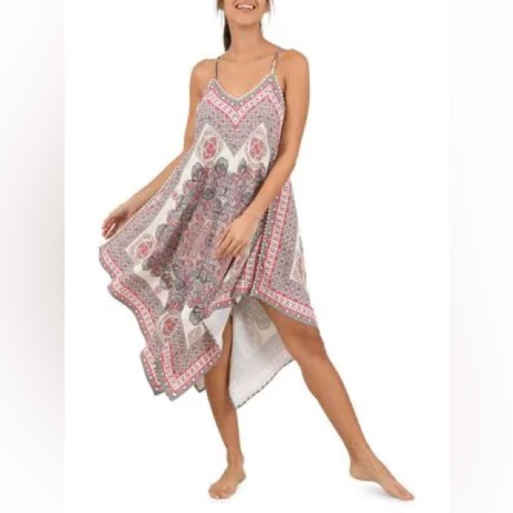 Scarf-Print asymetric summer dress